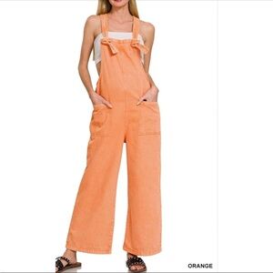 Zenana Premium Casual Wide-Leg Orange Women's Jumpsuit Overalls NWT